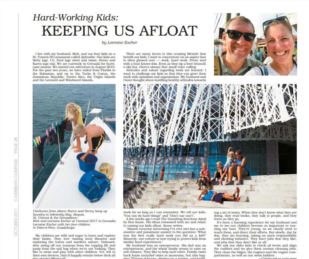 Magazine article written by Lorraine Escher called Hard-working kids, keeping us afloat.