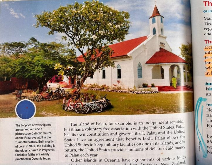 Picture of the Church in North Fakarava, French Polynesia in a Geography textbook
